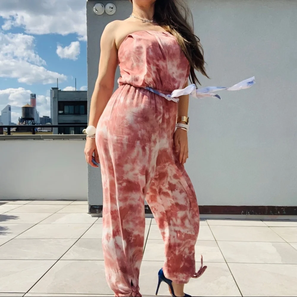 Free People Marble Abstract Cloud Camo Tie Dye Strapless Jumpsuit - Picture 12 of 16